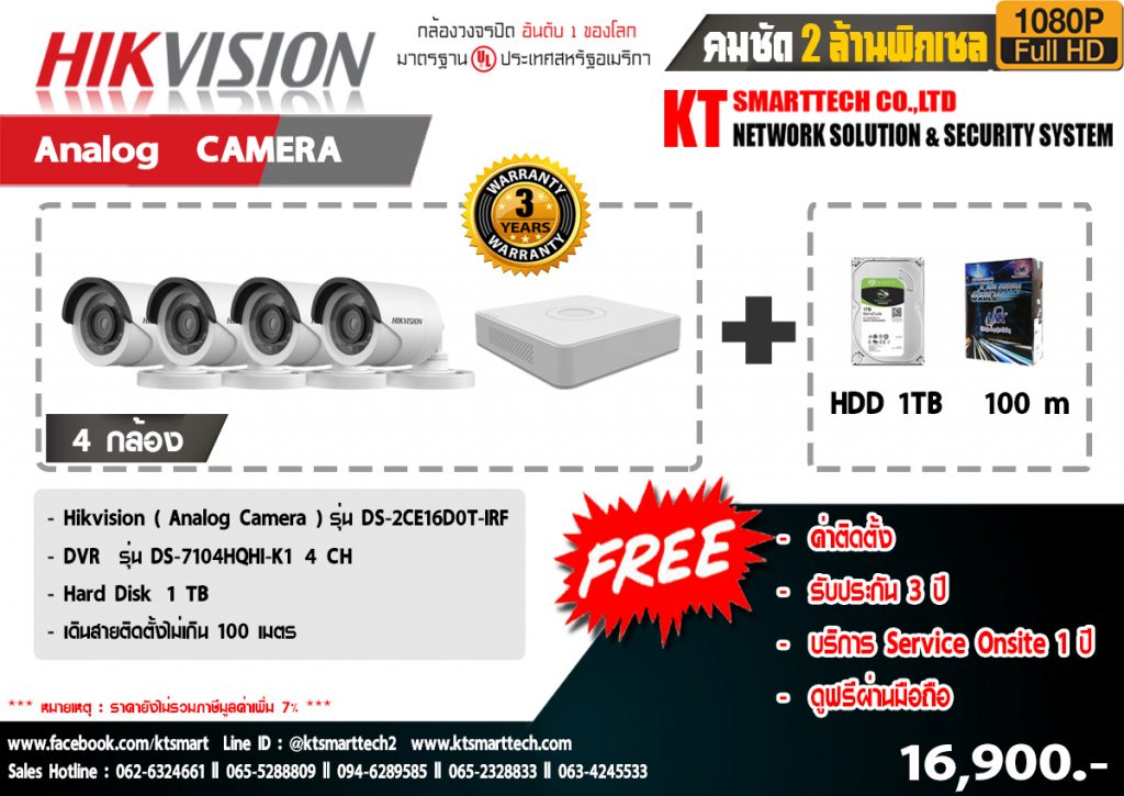 กล้องวงจรปิด Hikvison Analog(โปรชุด4กล้อง)