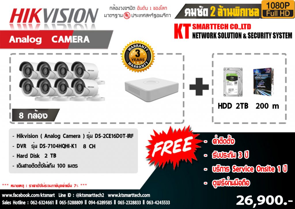 กล้องวงจรปิด Hikvison Analog(โปรชุด8กล้อง)